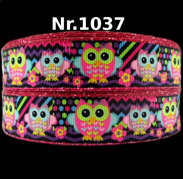 Eulen Cartoon Band mit buntem Zackenmuster – 25mm