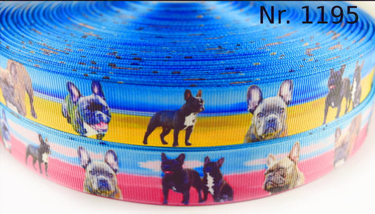 Exklusives Französische Bulldogge -Band mit Himmel – 22mm (Gelb)