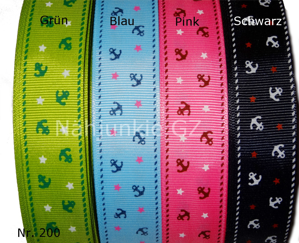 Maritime strap – 25mm | Anchor and stars in green