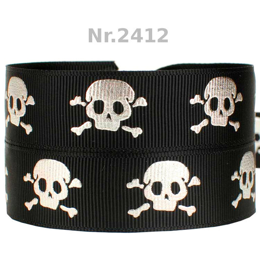 „Rebellischer Style – Markantes Totenkopf-Band mit edlem Silber-Foliendruck“ 22 mm