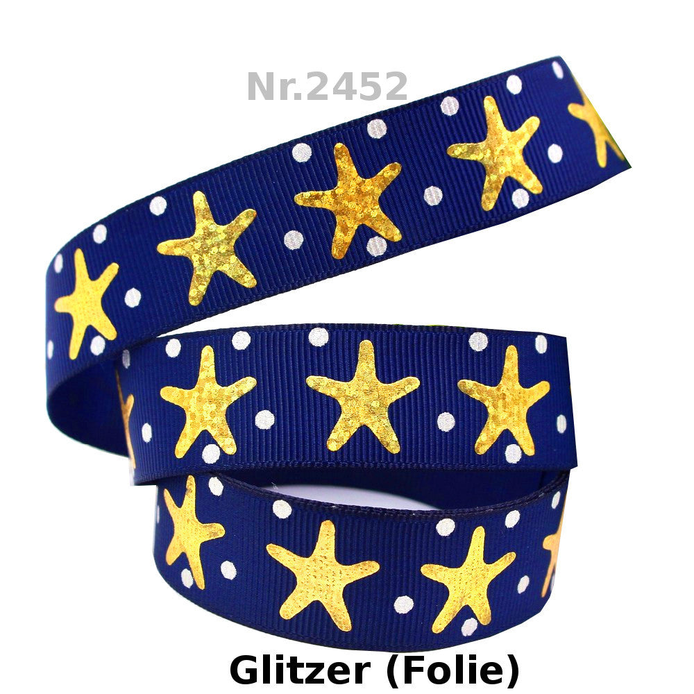 🌊 Maritimer Glanz – Ripsband mit Gold-Prisma Seesternen in 5 Farben ⭐