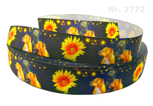 Exklusives Hunde & Mystische Blume - Band mit Funkelndem Rand – 25mm