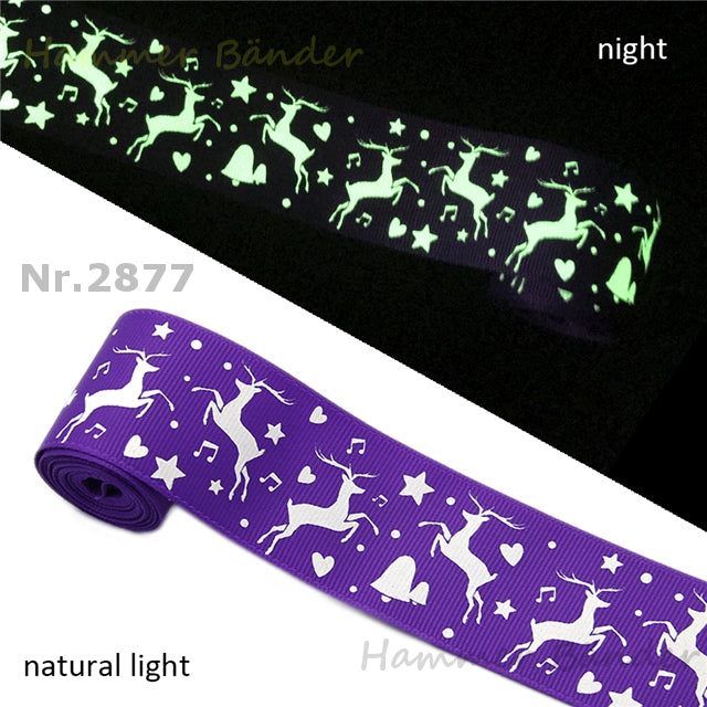 „Enchanted Forest Glow – Magisches Reh-Ripsband mit leuchtendem Winterzauber“ 38 mm