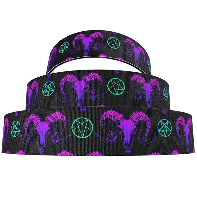 Ripsband Witchcraft 25 mm – Ziegenbock & Pentagramm
