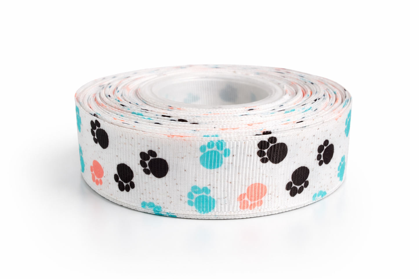 🐾 „Fröhliche Pfoten-Vielfalt – Verspieltes Ripsband in Weiß mit bunten Akzenten“ ✨