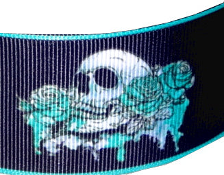 Exklusives Totenkopf & Blaue Rosen - Band – 38mm
