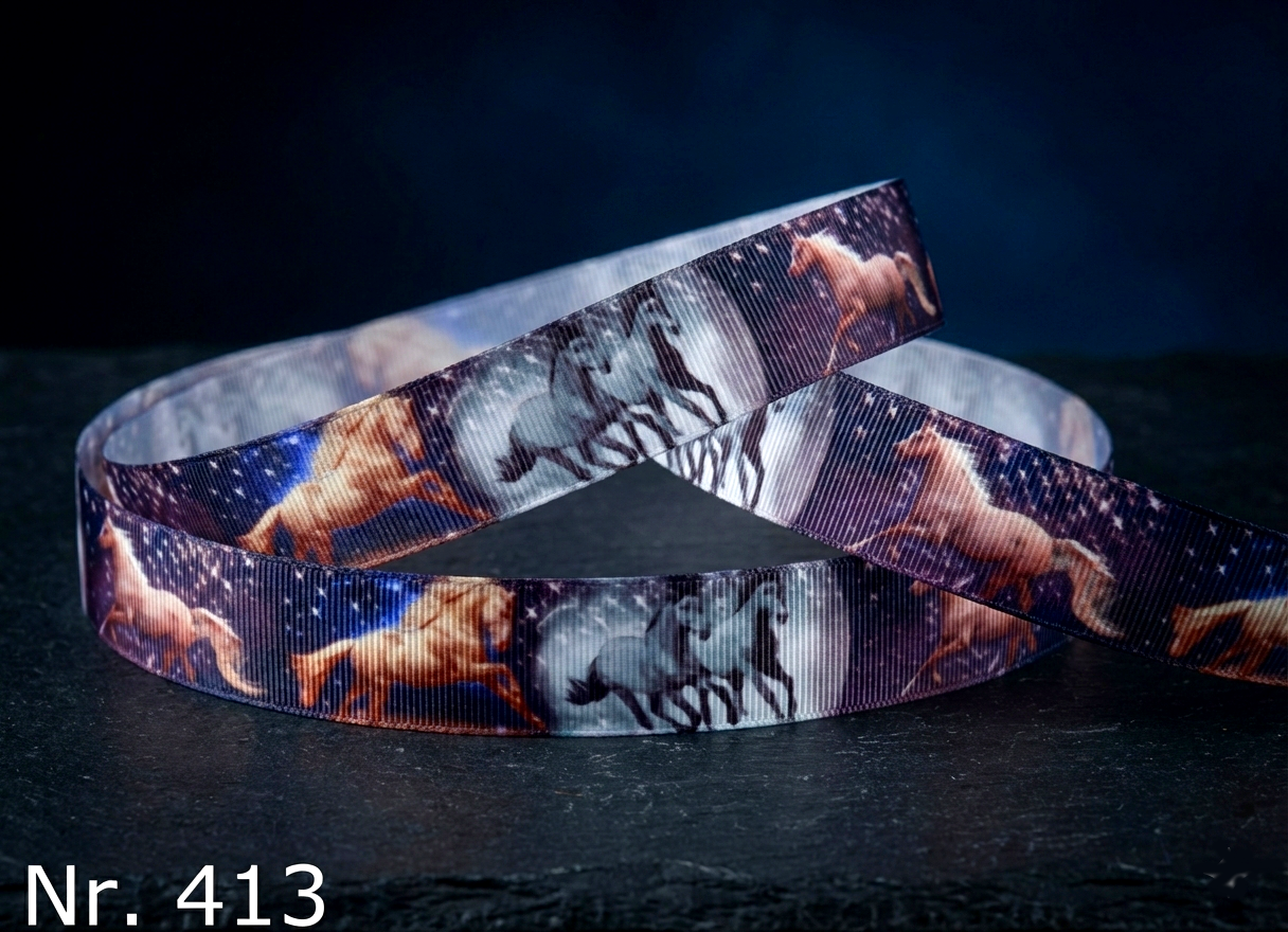 Exklusives traumhaftes Mond & Sterne - Band mit Pferden – 25mm