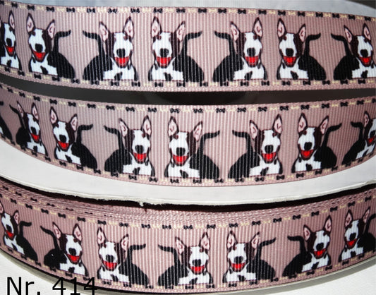 Exklusives Lächelnder Bullterrier - Band mit Knochenrand – 22mm