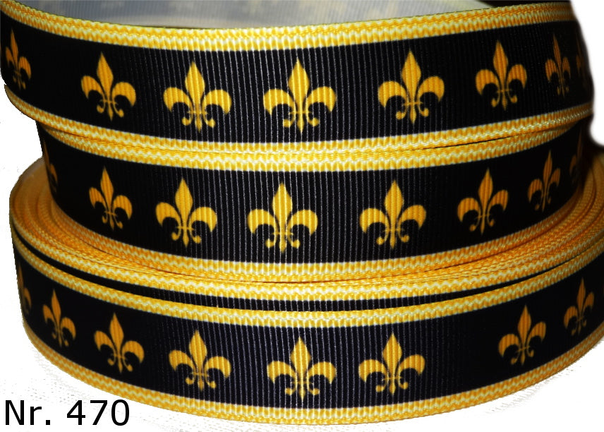 „Royal Fleur-de-Lis – Edles Lilien-Ripsband in Schwarz & Gold“ 22mm