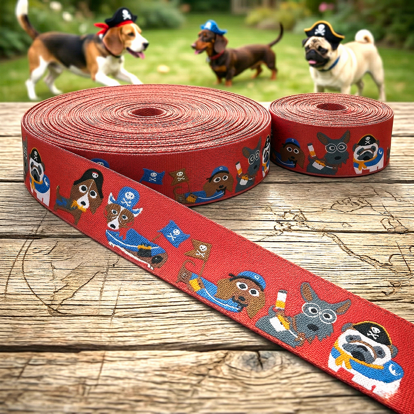 🏴☠️ Leinen los für Pfoten-Piraten: Webband mit Hunden im Piraten-Look ✨