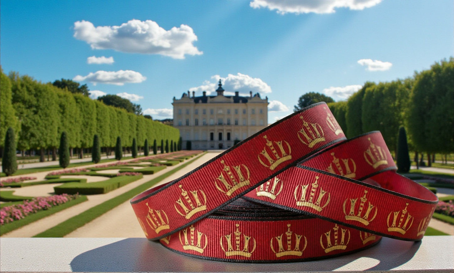 Exklusives Goldene Kronen auf Bordeaux -Band – 16mm