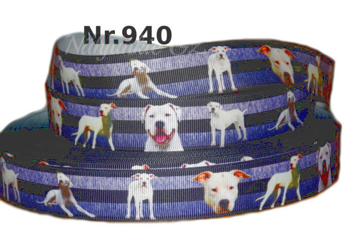 Exklusives Dogo Argentino -Band auf Schwarz-Blauem Streifen – 25mm