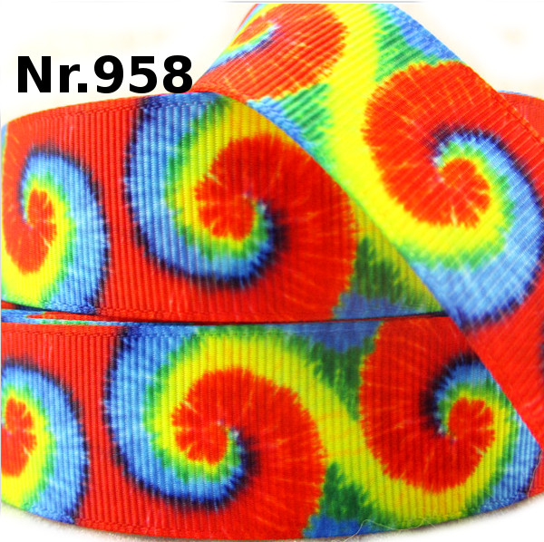 „Retro Rainbow Swirl“ – Psychedelisches Spiral-Design – Ripsband 25 mm