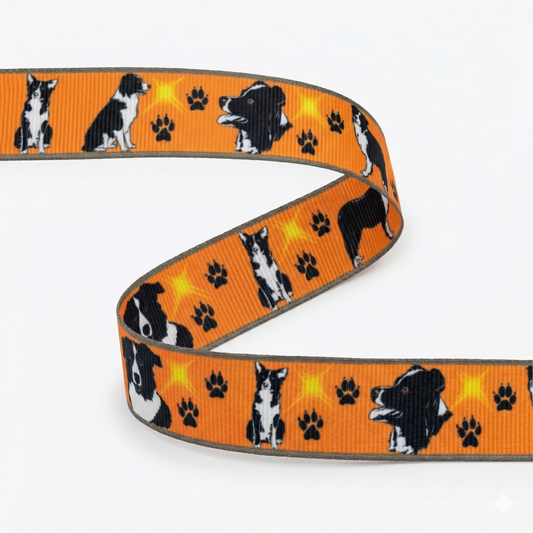 🐾 Exklusive Pfotenliebe: Border Collie Ripsband in Leuchtend Orange ✨ 22mm