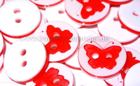 Plastic butterfly button in red & black