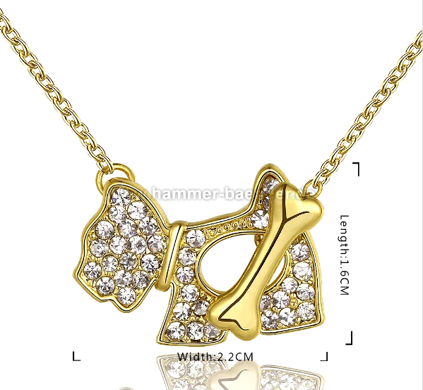 Vergoldete Halskette mit Kristallanhänger - Hund mit Knochen