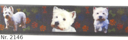 Exklusives West Highland Terrier Pfotenliebe - Band auf Schwarz – 22mm