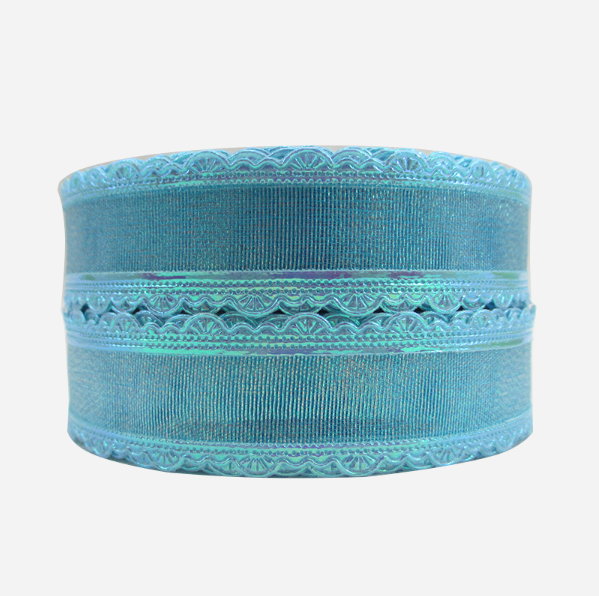 Iridescent Scallop Turquoise Organzaband 25mm