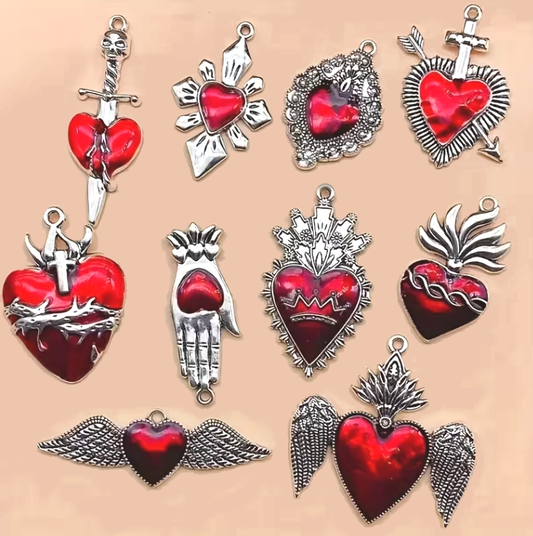 Anhänger "Sacred Heart" – Gothic Herzen in Rot & Silber