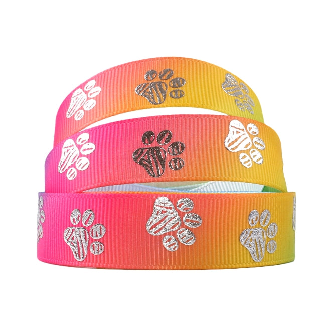 Pfotenabdrücke - 16mm, Silberfolierte Pfoten auf buntem Hintergrund