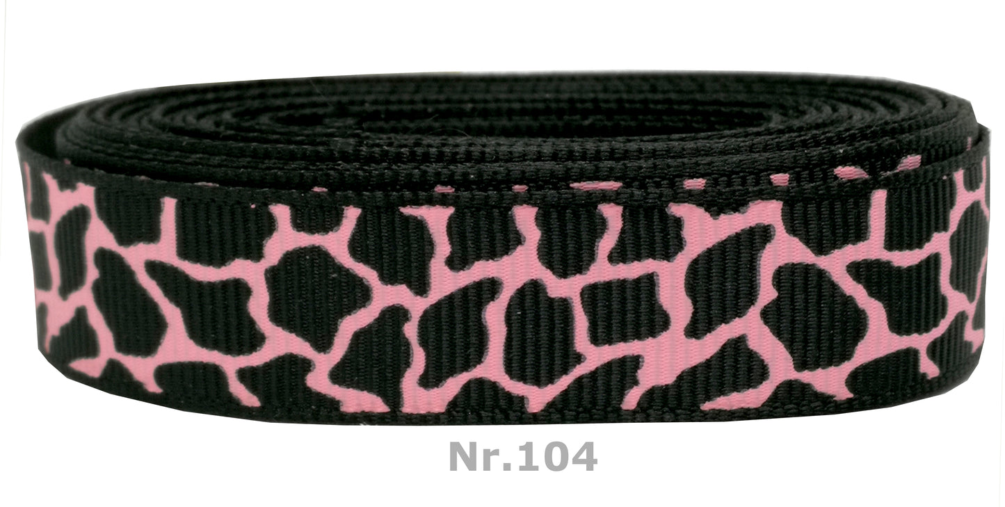 Rosa-Schwarzes Giraffenmuster Band – 16mm