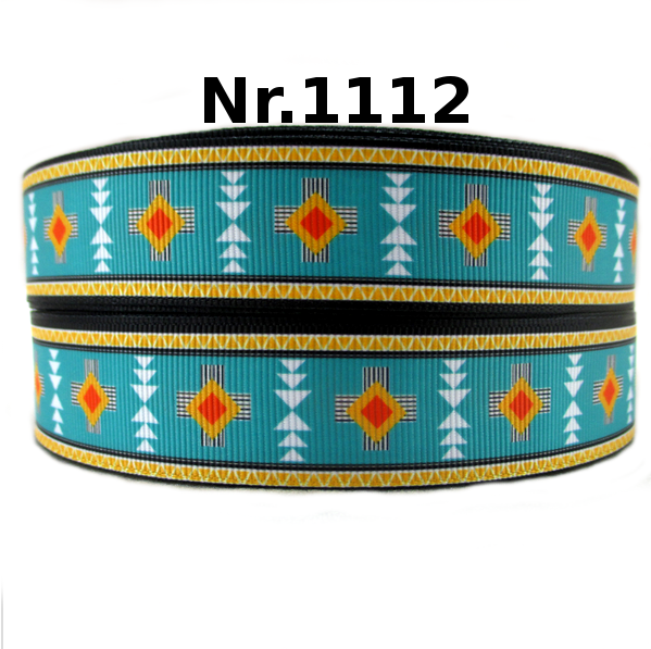 Boho-Band in Türkis mit gelb-schwarzem Rand – 25mm