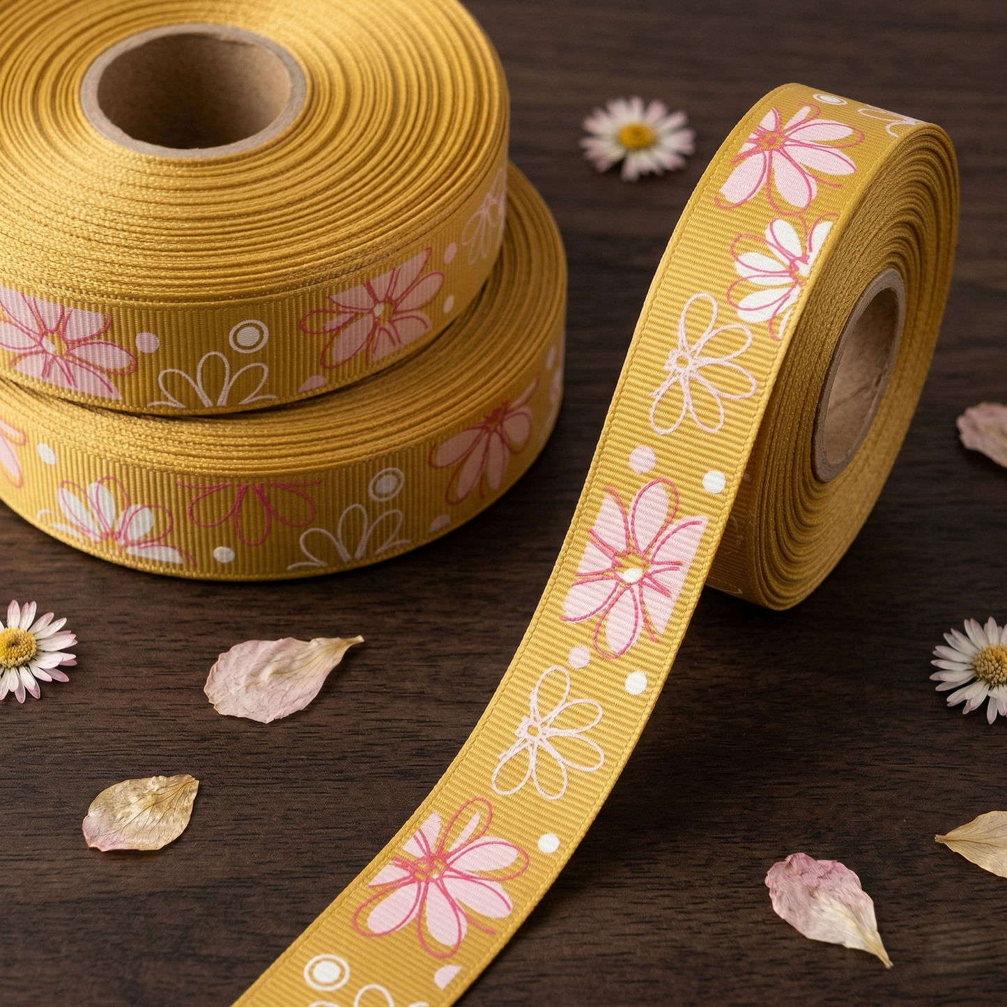 Ripsband "Flower" Blumenranke – 9mm (Versch. Farben)