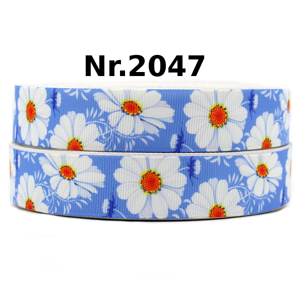 „Blaue Sommerwiese“ – Margeriten-Design – Ripsband 22 mm