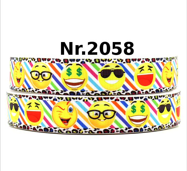 „Emoji World“ – Bunter Smiley-Mix – Ripsband 22 mm