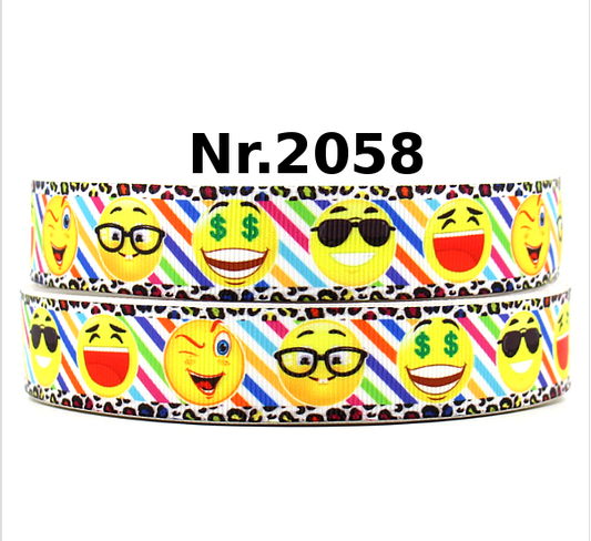 „Emoji World“ – Bunter Smiley-Mix – Ripsband 22 mm