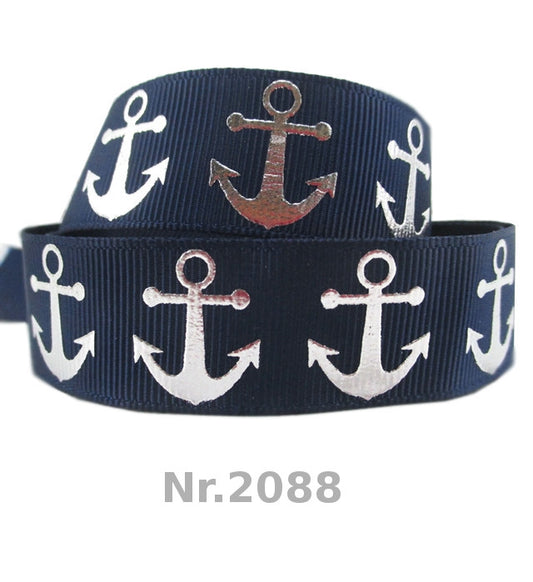 Anker-Band mit Silberfolierung in 22mm, verschiedene Farben