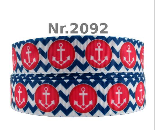 „Nautic Chevron“ – Anker-Design – Ripsband 25 mm