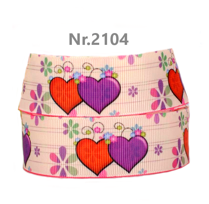 „Duo Hearts“ – Herz & Blüten – Ripsband 25 mm