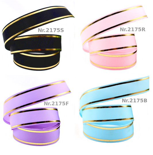 „Golden Edge“ – Pastell & Black – Ripsband 22 mm