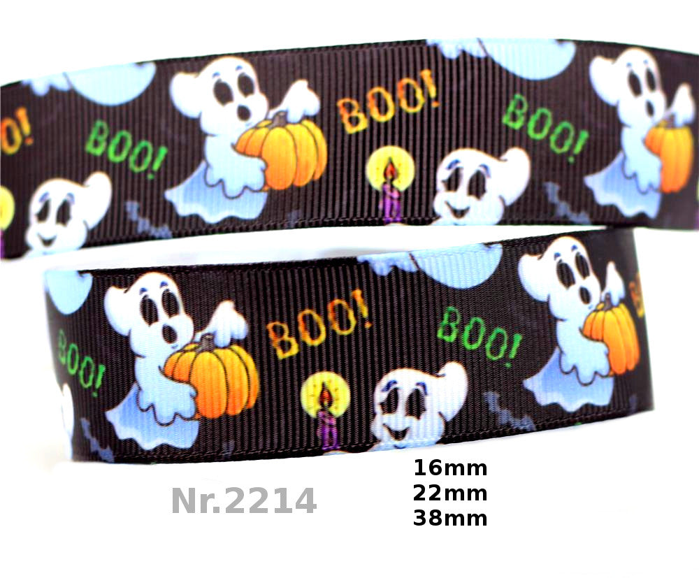 „Happy Ghosts & Pumpkins“ – Halloween-Grusel – Ripsband 22 mm / 38 mm