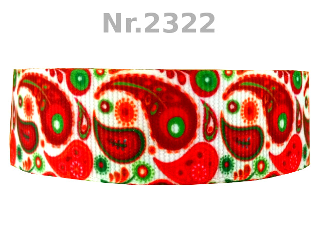 „Vivid Red & Green Paisley“ Ripsband 22mm