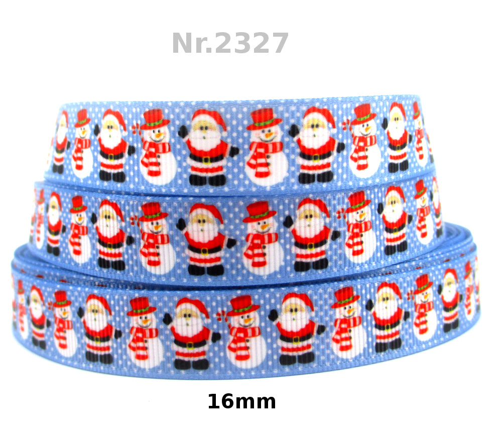 „Winterlicher Hüttenzauber – Weihnachtsmann & Schneemann auf eisblauem Band“