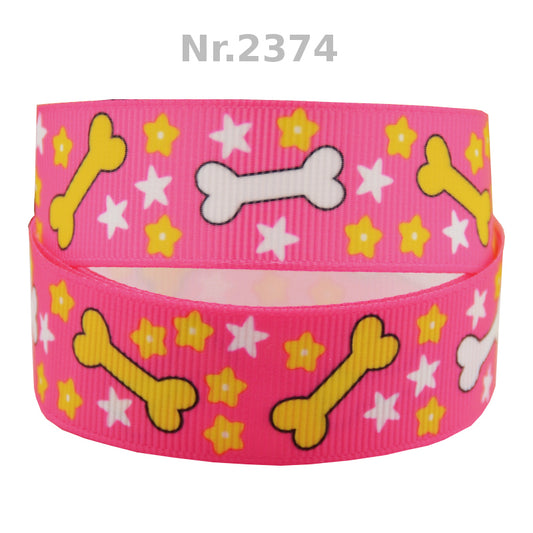 🦴✨ „Sternenzauber & Leckerli“ – Verspieltes Ripsband mit Knochen & Sternen in Pink, Blau & Schwarz 🦴✨22mm
