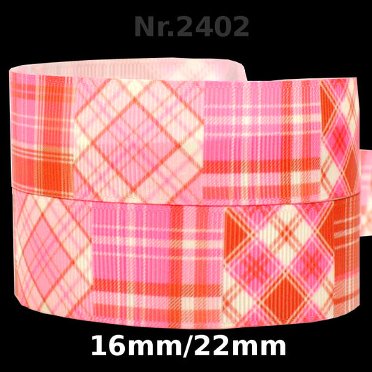 Pink Patchwork Plaid Ripsband 16mm/22mm