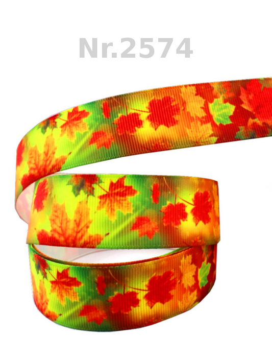 Autumnal Leaf Ribbon – 25mm | Vibrant colors in an autumnal design