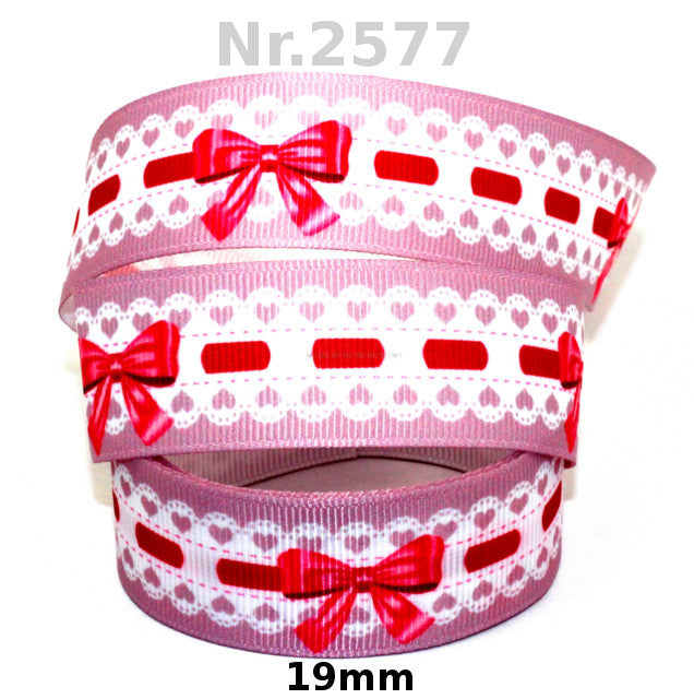 „Häkel-Zauber Band – Altrosa mit roten Schleifen & Spitzen-Optik“ 19 mm