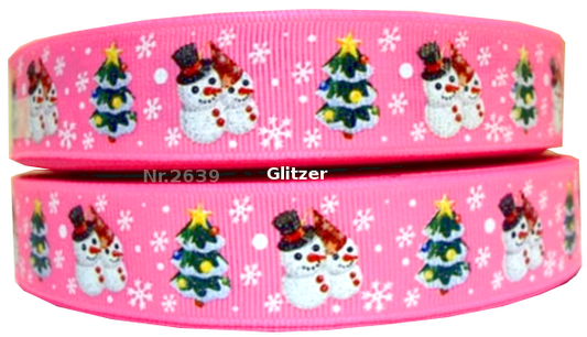 Schneemänner und Tannen in verschiedene Farben - 22mm - Glitzer