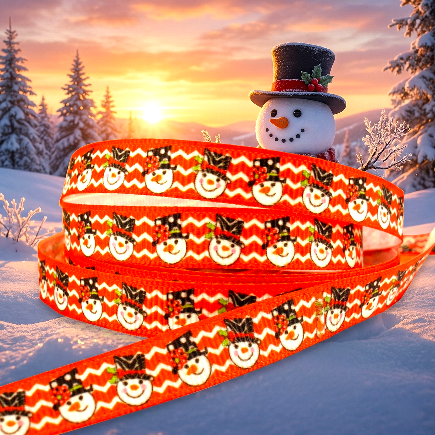 „Frosty Vibes – Fröhliches Schneemann-Ripsband für Deine winterlichen Kreativ-Ideen“ 9 mm