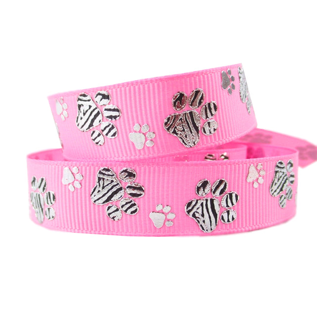 🐾 Pfotenstarke Akzente – Ripsband mit silbernen Zebra-Pfoten in Rot, Rosa & Grau ✨