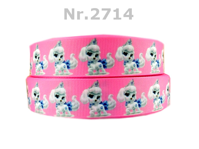 „Royal Poodle Pink – Charmantes Comic-Ripsband mit Kronen-Pudel & Schleifenzauber“ 25 mm