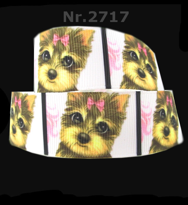 „Puppy Love Yorkie – Bezauberndes Ripsband mit süßem Welpen-Porträt & Schleife“ 25 mm