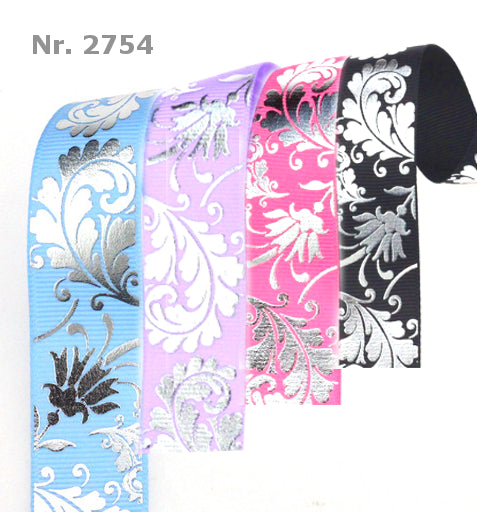 Ripsband Florale Silberranken 22 mm – Verschiedene Farben