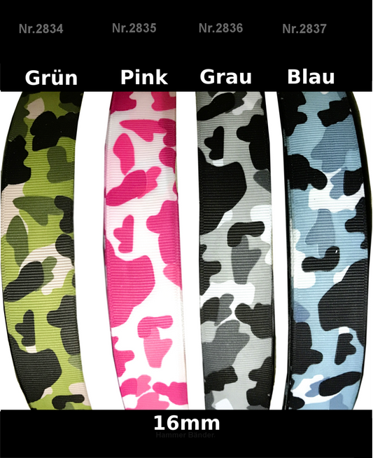 Ripsband Camouflage Tarnmuster - 16mm Breit - (Versch. Farben)