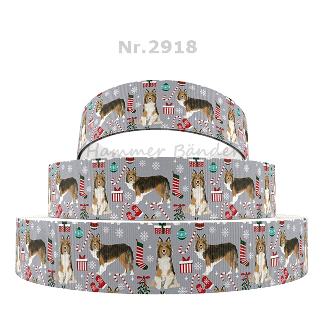 „Collie Winter Magic – Elegantes Ripsband für kuschelige Winterabenteuer“ 22 mm
