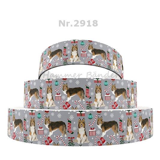 „Collie Winter Magic – Elegantes Ripsband für kuschelige Winterabenteuer“ 22 mm